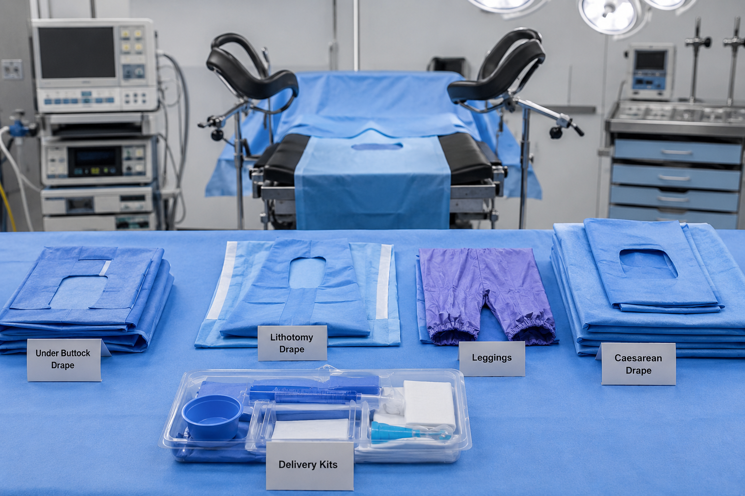 Obstetrics and gynaecology drapes and delivery kits