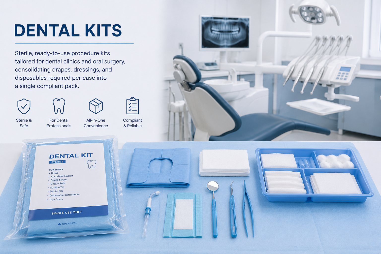 Sterile dental procedure kit and instruments