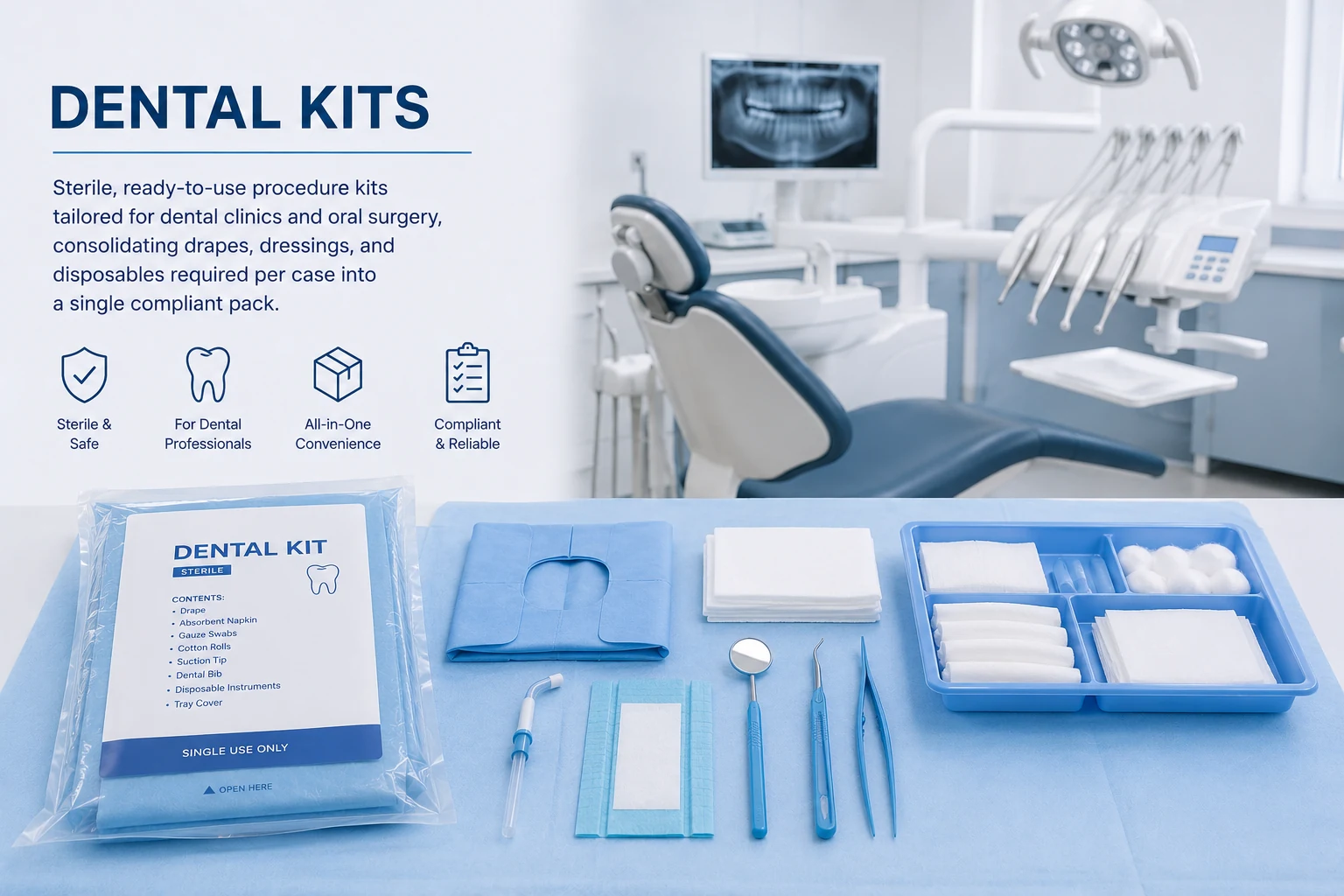 Sterile dental procedure kit and instruments