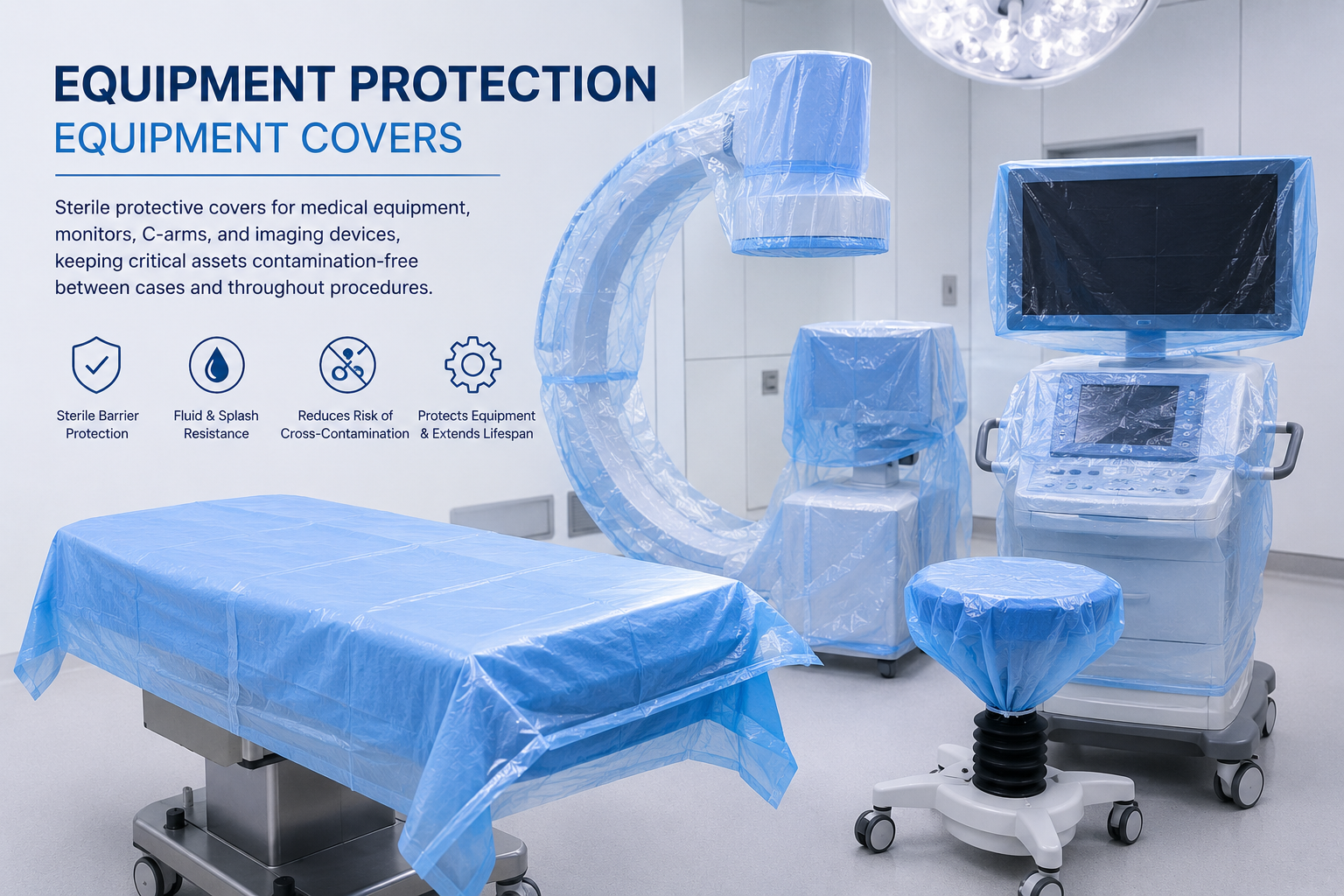 Sterile equipment covers on OR monitors and C-arm