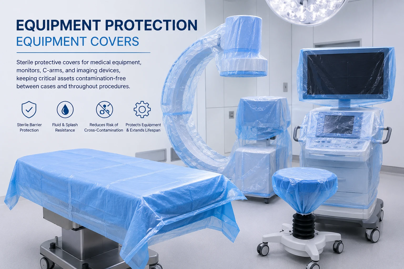 Sterile equipment covers on OR monitors and C-arm