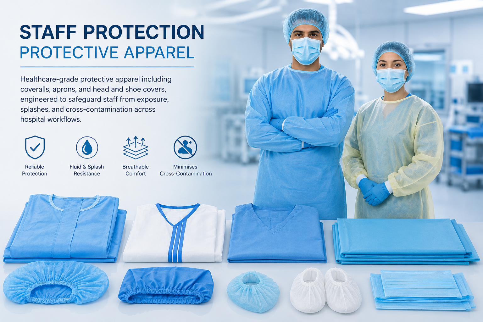 Healthcare protective apparel: gowns, caps and shoe covers